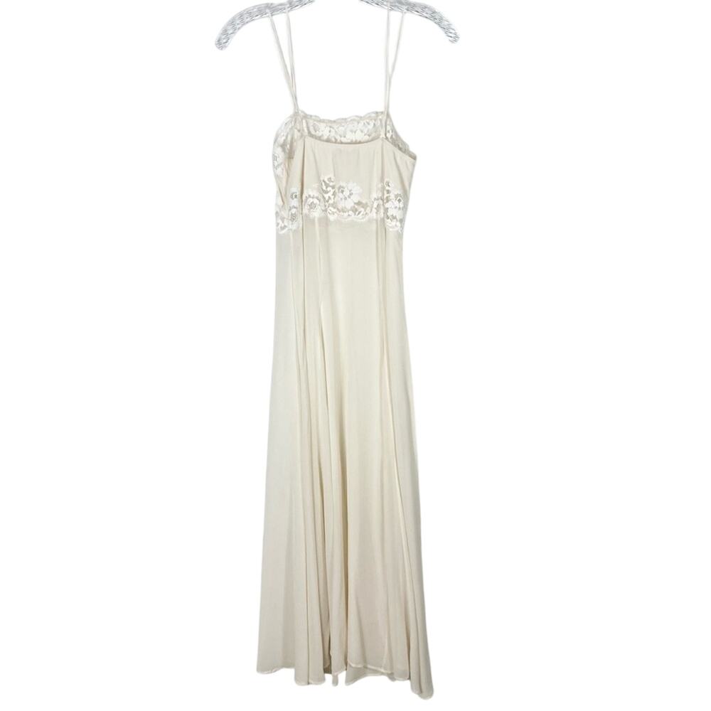 nwot Vintage LA PERLA Slip Dress 2 Silk-Crepe Cream Lace-Trim Adjust-Straps Maxi - Picture 2 of 13
